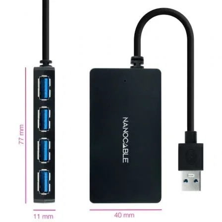 Nanocable Hub USB 3.0 con 4 Puertos USB-A, Cable 15 cm, Negro